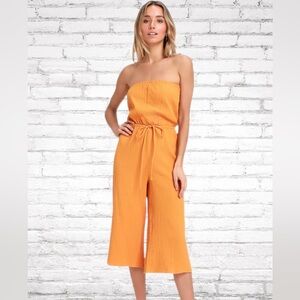 LULUS Golden Yacht Yellow Strapless Jumpsuit
Size M